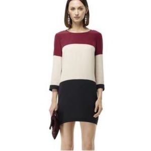 Club Monaco Colorblock Mini Dress in Burgundy, Cream & Black